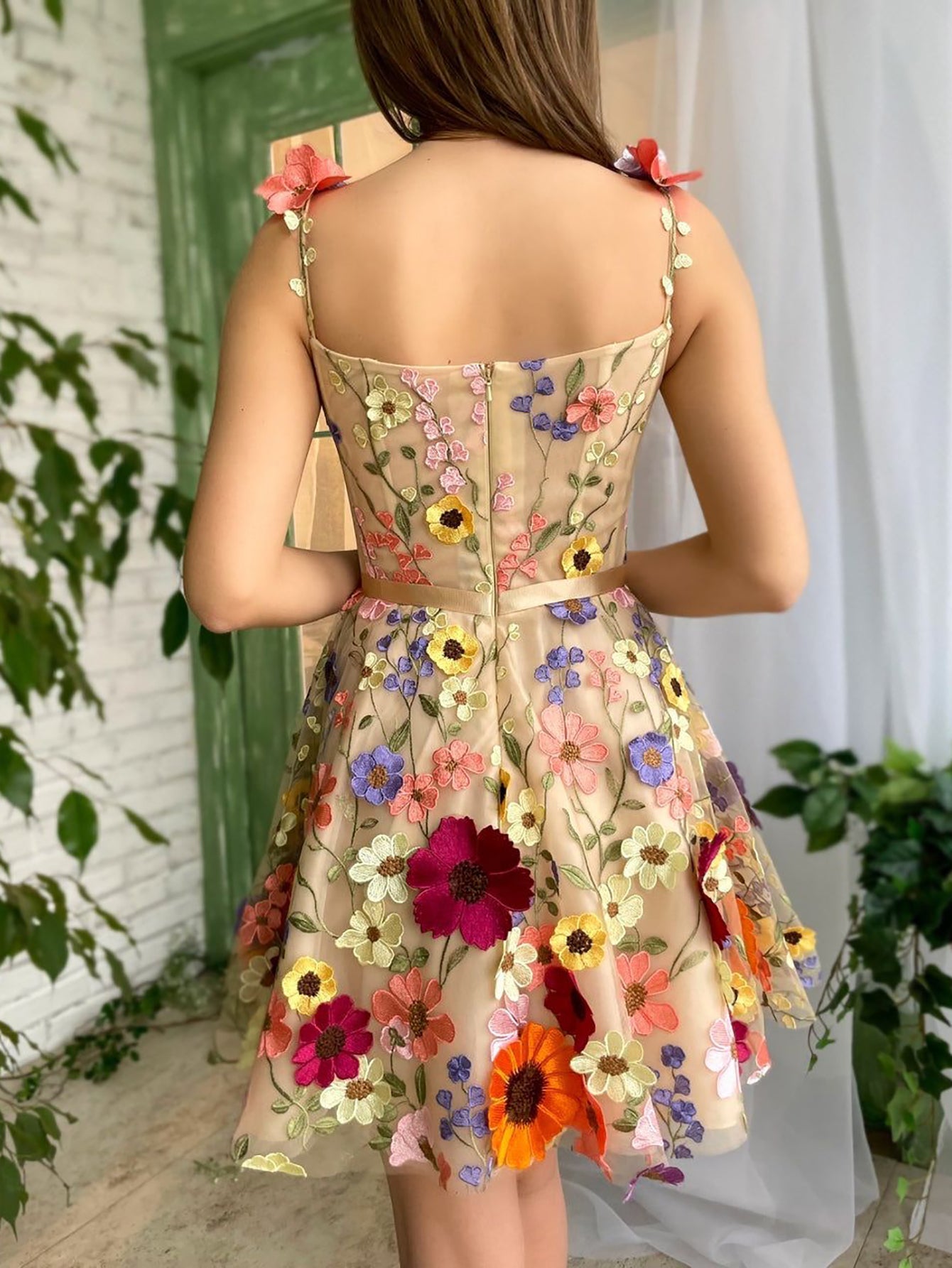 Sophie | A Line Floral Short Homecoming Dress With 3D Flowers - Homecoming Dress - DYAVOR®