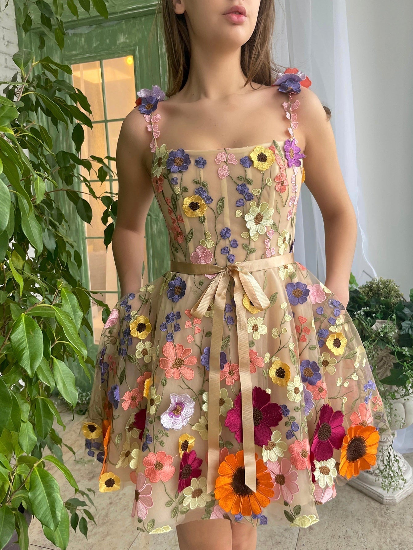 Sophie | A Line Floral Short Homecoming Dress With 3D Flowers - Homecoming Dress - DYAVOR®