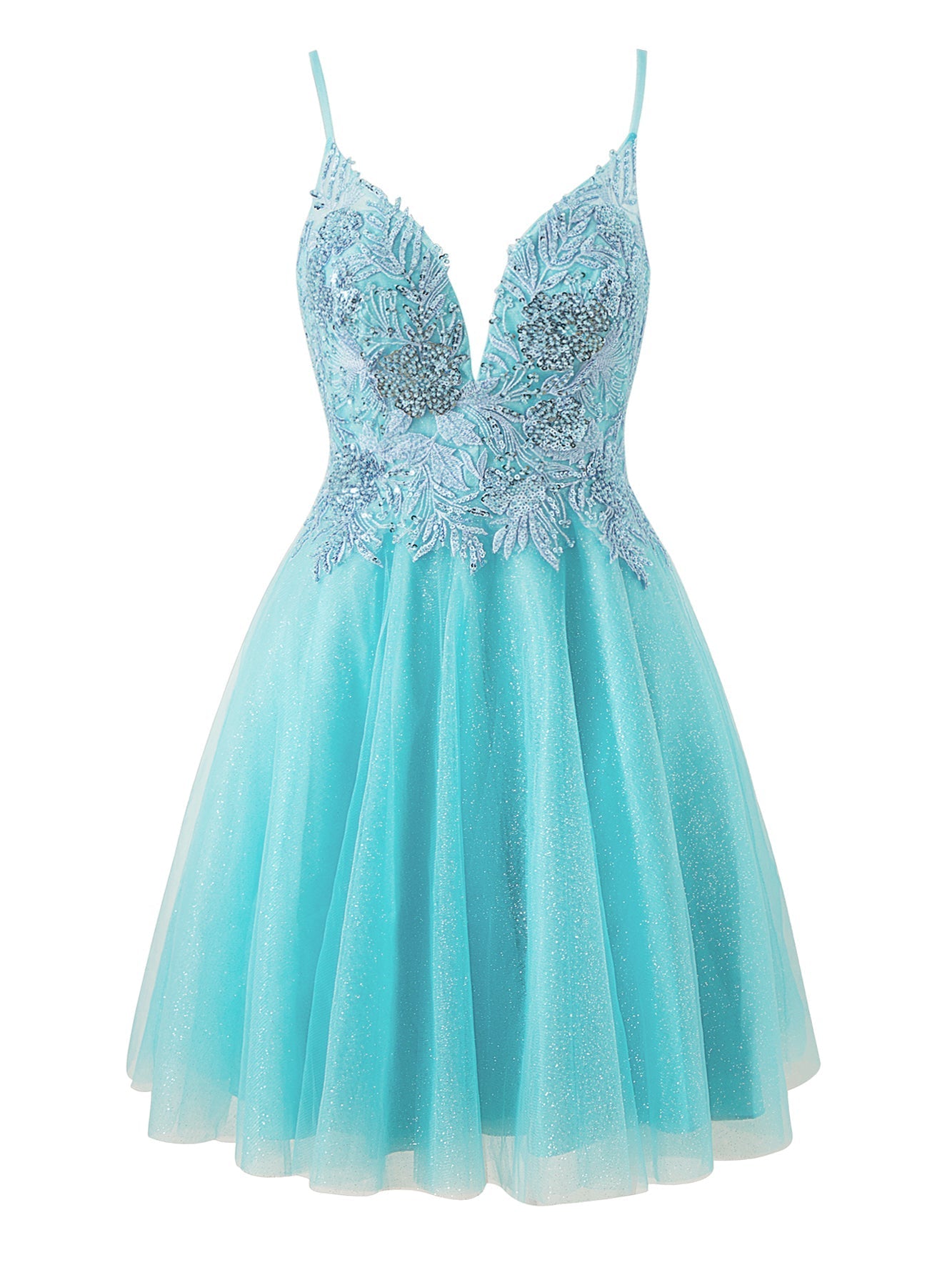 Sofia | A-line Short Spaghetti Strap Glitter Tulle Homecoming Dress - Cocktail Dress - DYAVOR®