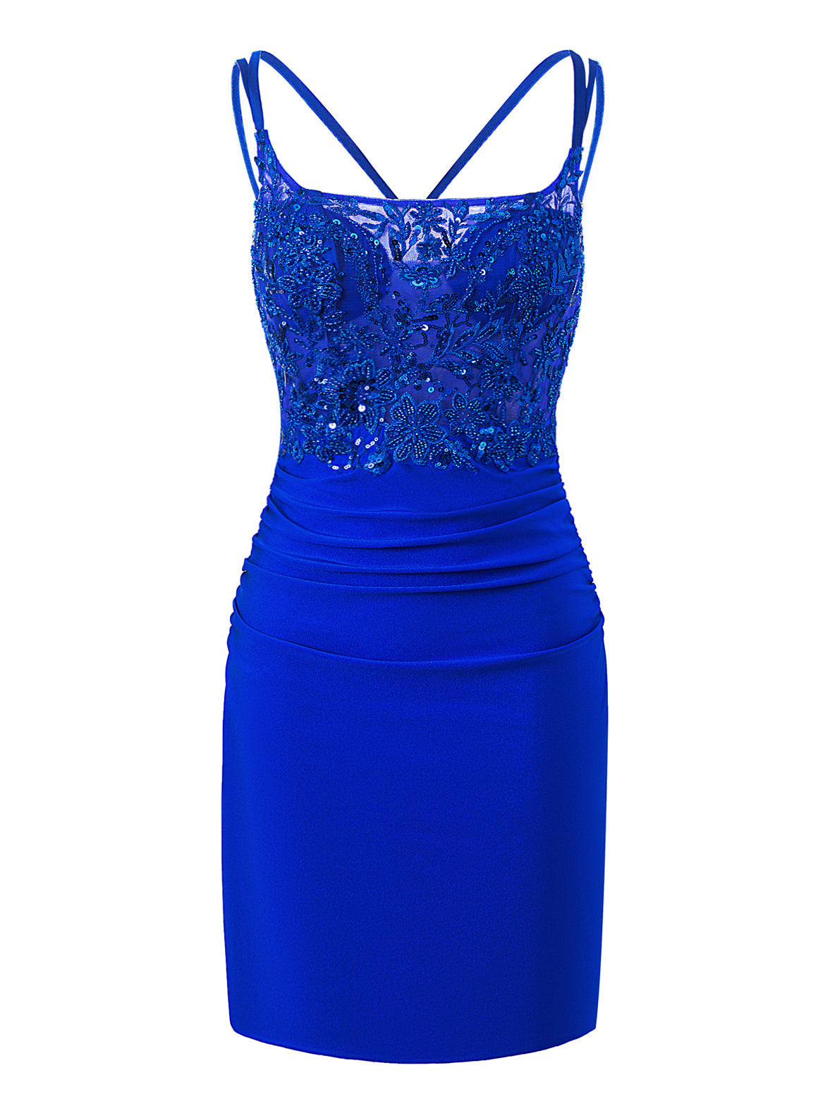 Avery Royal Blue | Sheath Short Spaghetti Strap Jersey Homecoming Dress - Cocktail Dress - DYAVOR®