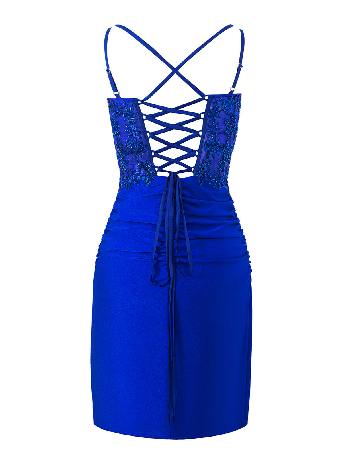 Avery Royal Blue | Sheath Short Spaghetti Strap Jersey Homecoming Dress - Cocktail Dress - DYAVOR®