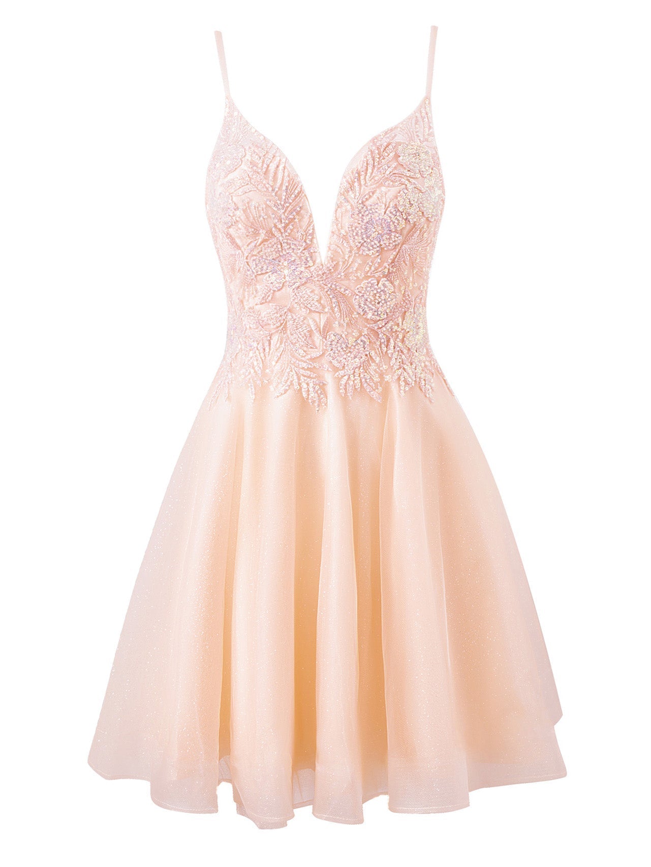 Grace | A-line Short Spaghetti Strap Glitter Tulle Homecoming Dress - Cocktail Dress - DYAVOR®