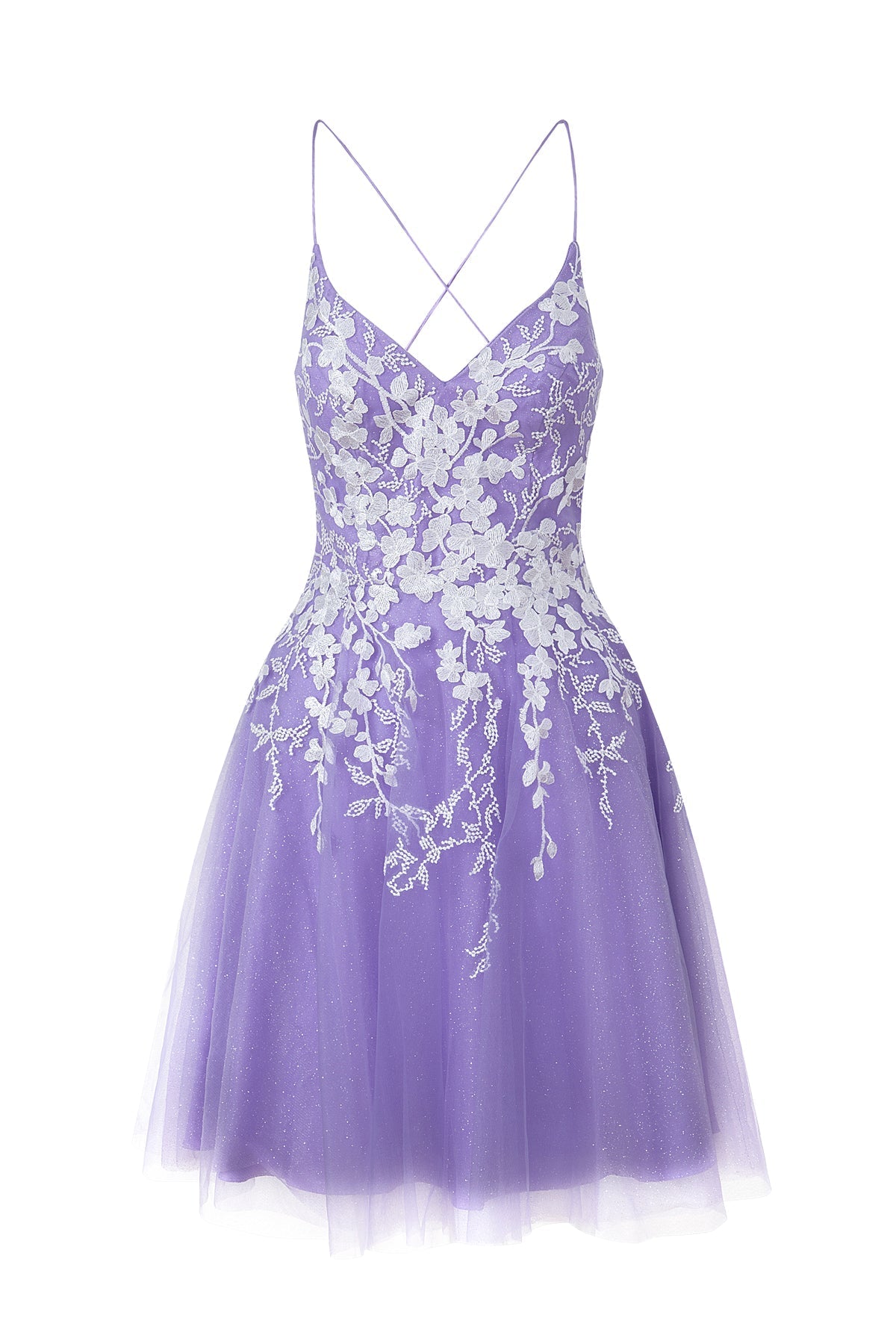 Bella | Aline Short Glitter Tulle Homecoming Dress with Appliques - Cocktail Dress - DYAVOR®
