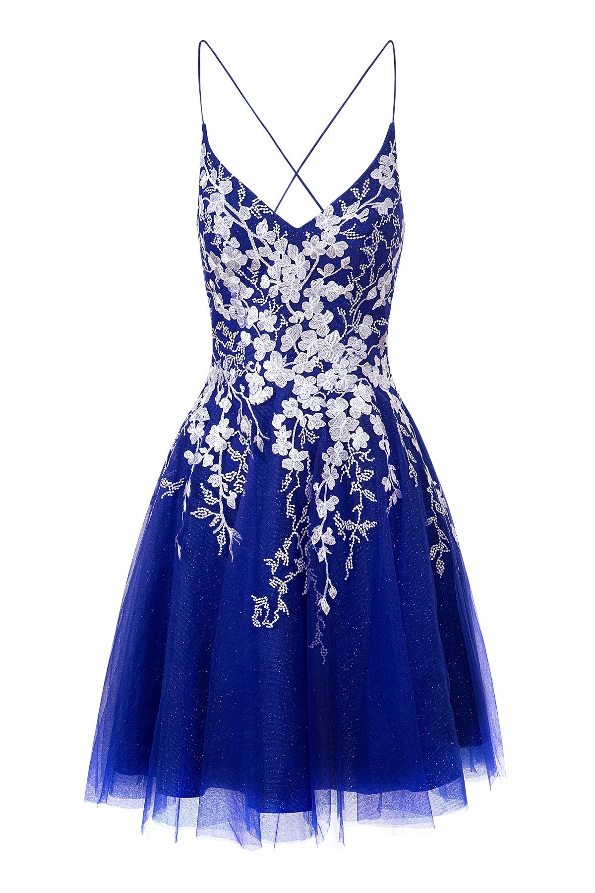 Bella | Aline Short Glitter Tulle Homecoming Dress with Appliques - Cocktail Dress - DYAVOR®