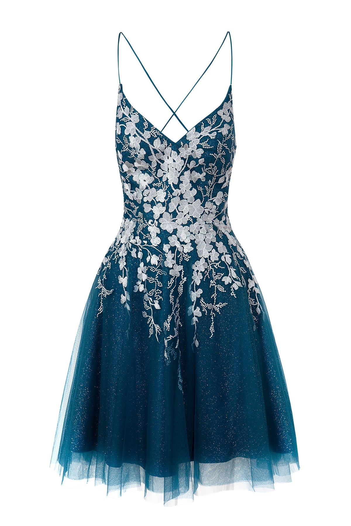 Bella | Aline Short Glitter Tulle Homecoming Dress with Appliques - Cocktail Dress - DYAVOR®