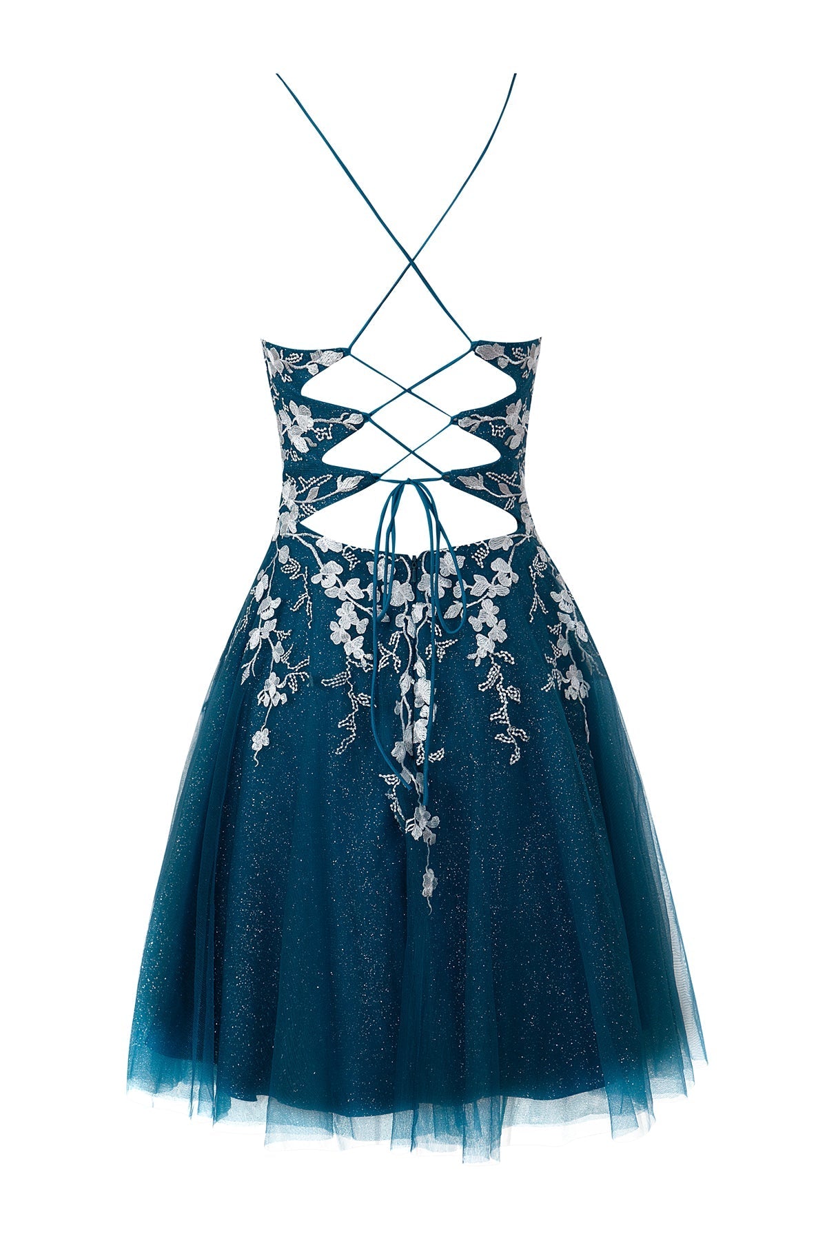 Bella | Aline Short Glitter Tulle Homecoming Dress with Appliques - Cocktail Dress - DYAVOR®