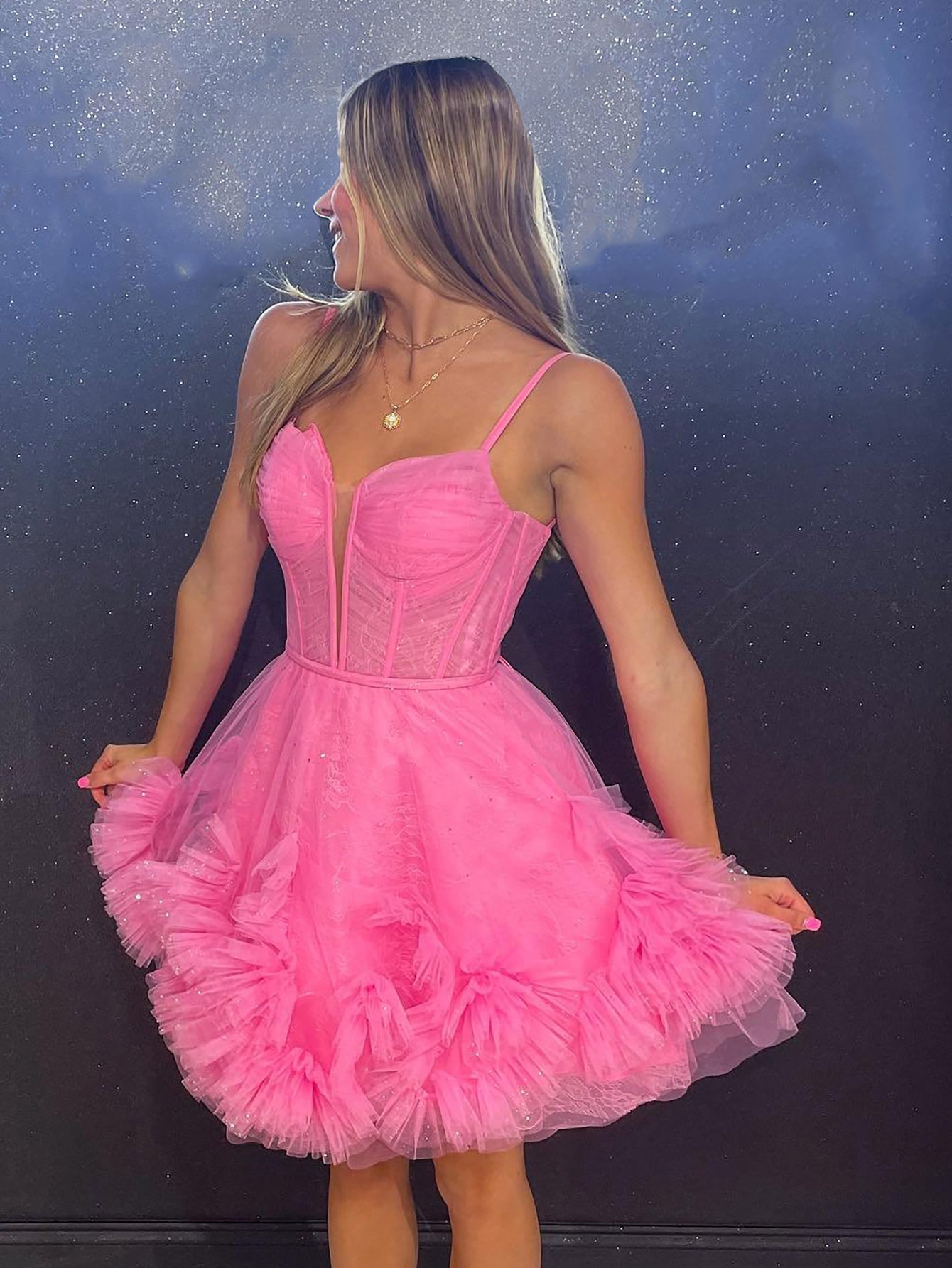 Yara |A-Line V Neck Short Tulle Homecoming Dress - Homecoming Dress - DYAVOR®