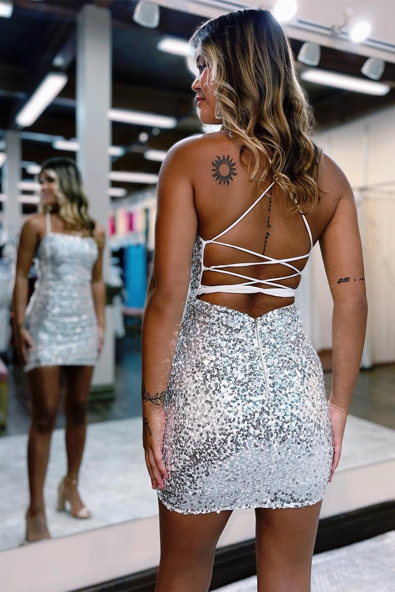 Serena | Glitter Bodycon Straps Black Sequins Short Homecoming Dresses - Prom Dress - DYAVOR®