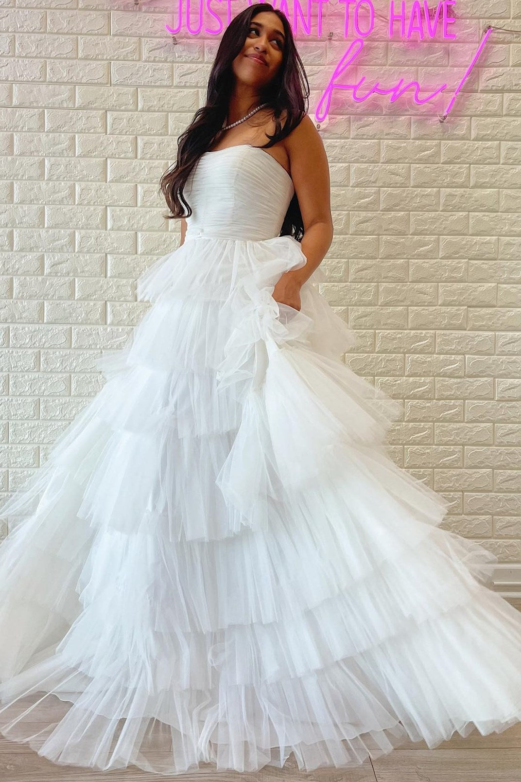 Daleyza |A-Line Strapless Tiered Tulle Prom Dress with Ruffles - Prom Dress - DYAVOR®