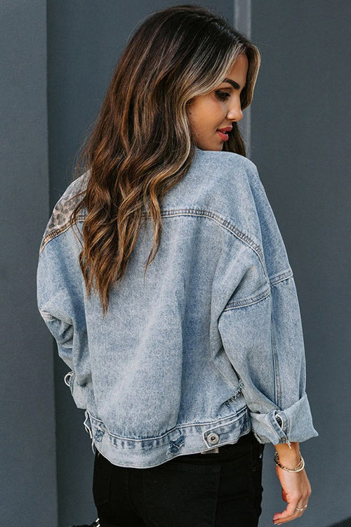 Let's Rocket It Leopard Print Denim Jacket - Top - DYAVOR®