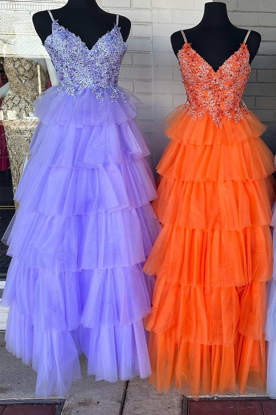 Floral Lace V-Neck Multi-Tiered A-Line Prom Dress - Prom Dress - DYAVOR®