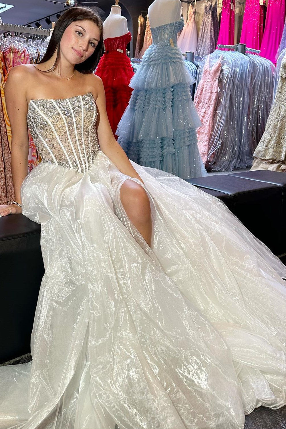 Brianna |A Line Strapless Blush Corset Organza Prom Dress - Prom Dress - DYAVOR®