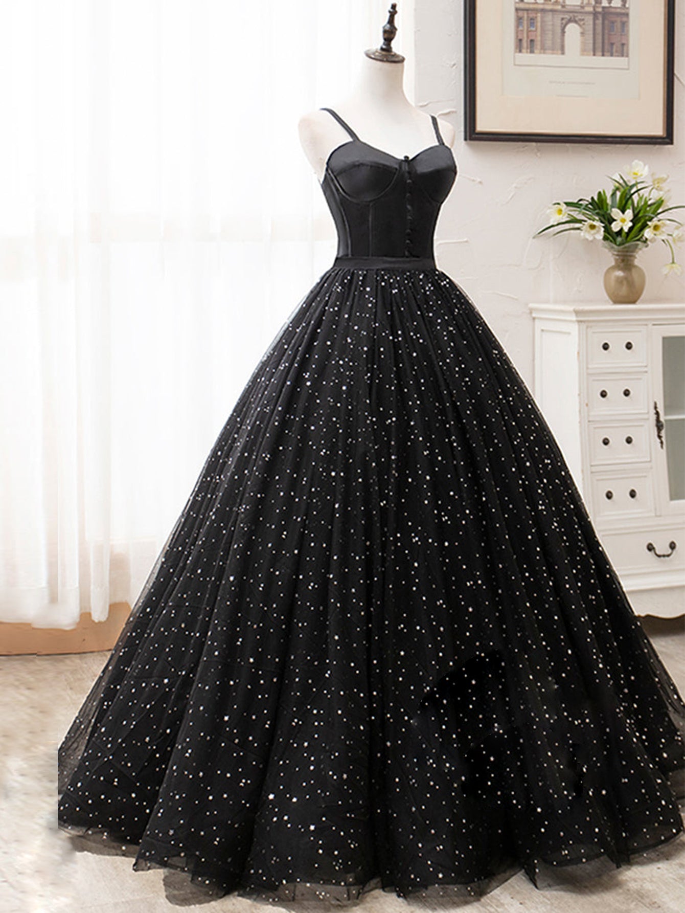 V Neck Glitter Black Long Prom Dress - Prom Dress - DYAVOR®
