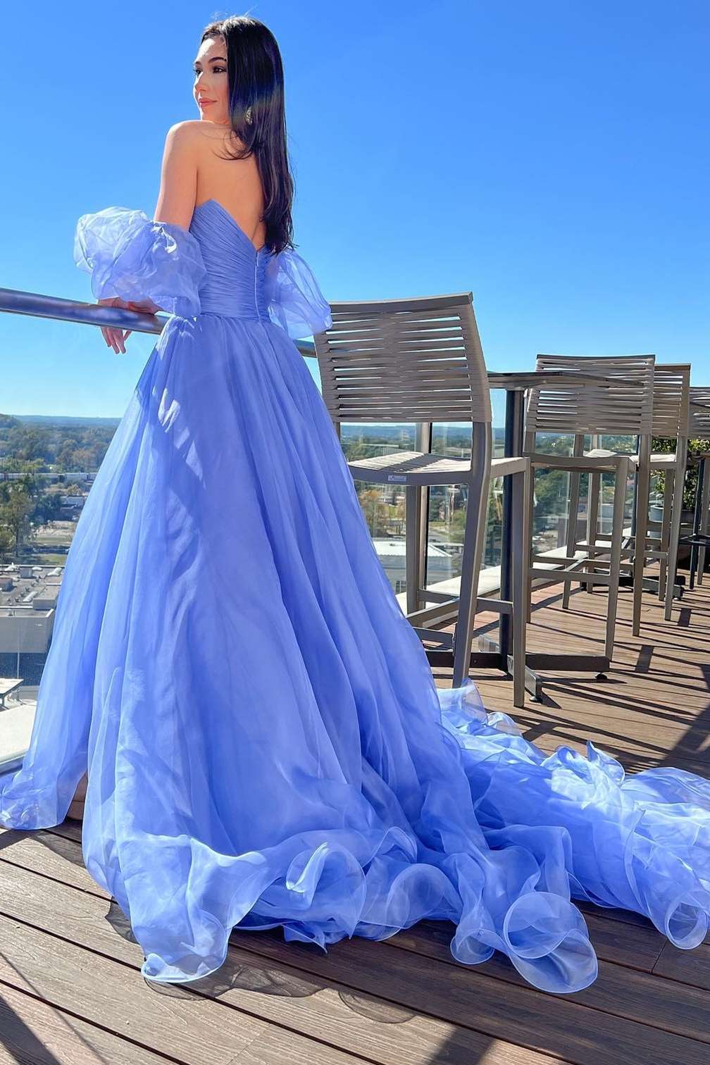 Lavender Strapless A-Line Prom Dress with Puff Sleeves - Prom Dress - DYAVOR®