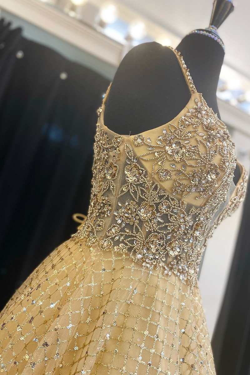 Fairy-Tale Yellow Beaded Plunge Neck A-Line Prom Gown - Prom Dress - DYAVOR®