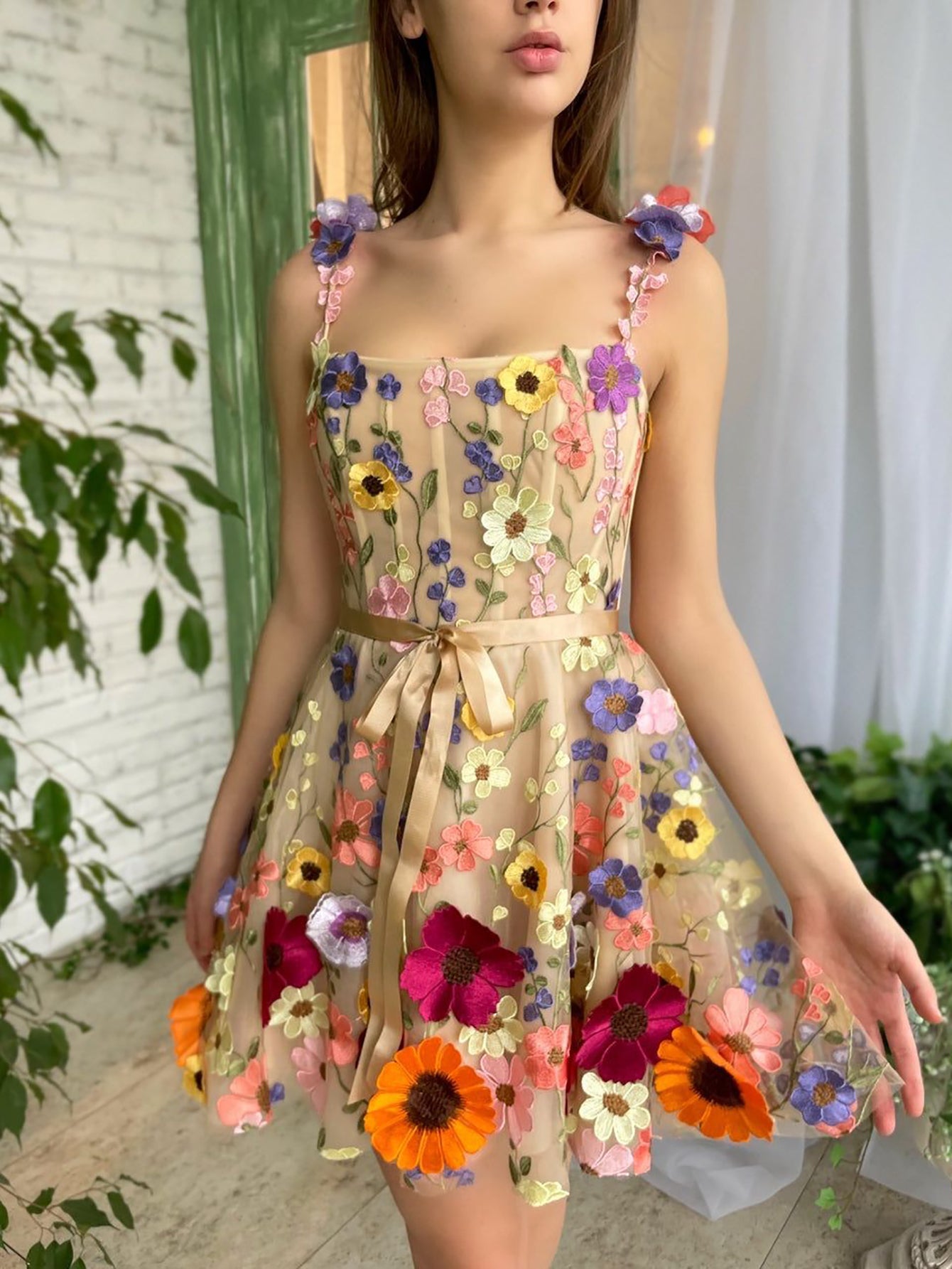 Sophie | A Line Floral Short Homecoming Dress With 3D Flowers - Homecoming Dress - DYAVOR®