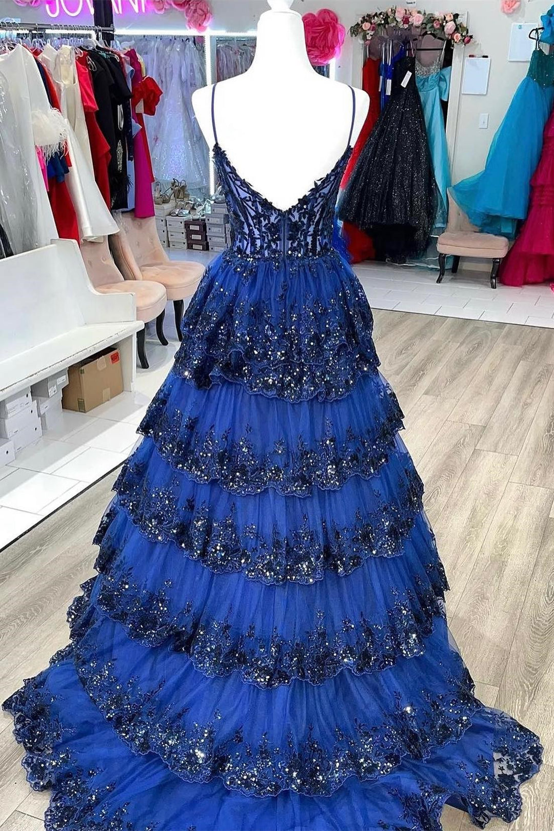 Maryam |A Line Spaghetti Straps Tiered Lace Prom Dress - Prom Dress - DYAVOR®