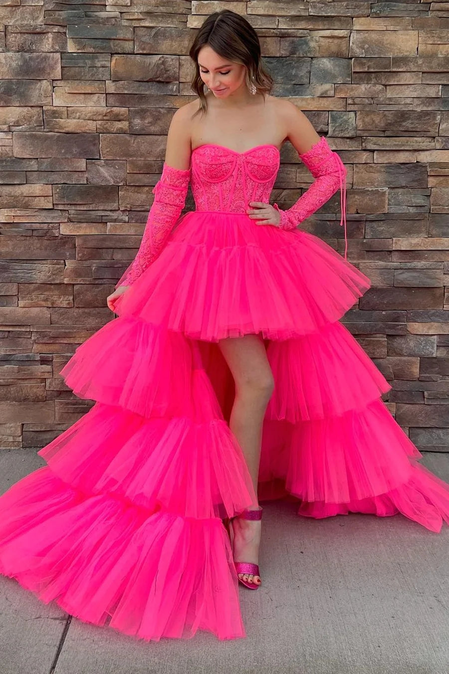 Paige |A-Line Asymmetrical Strapless Tiered Tulle Prom Dress - Prom Dress - DYAVOR®
