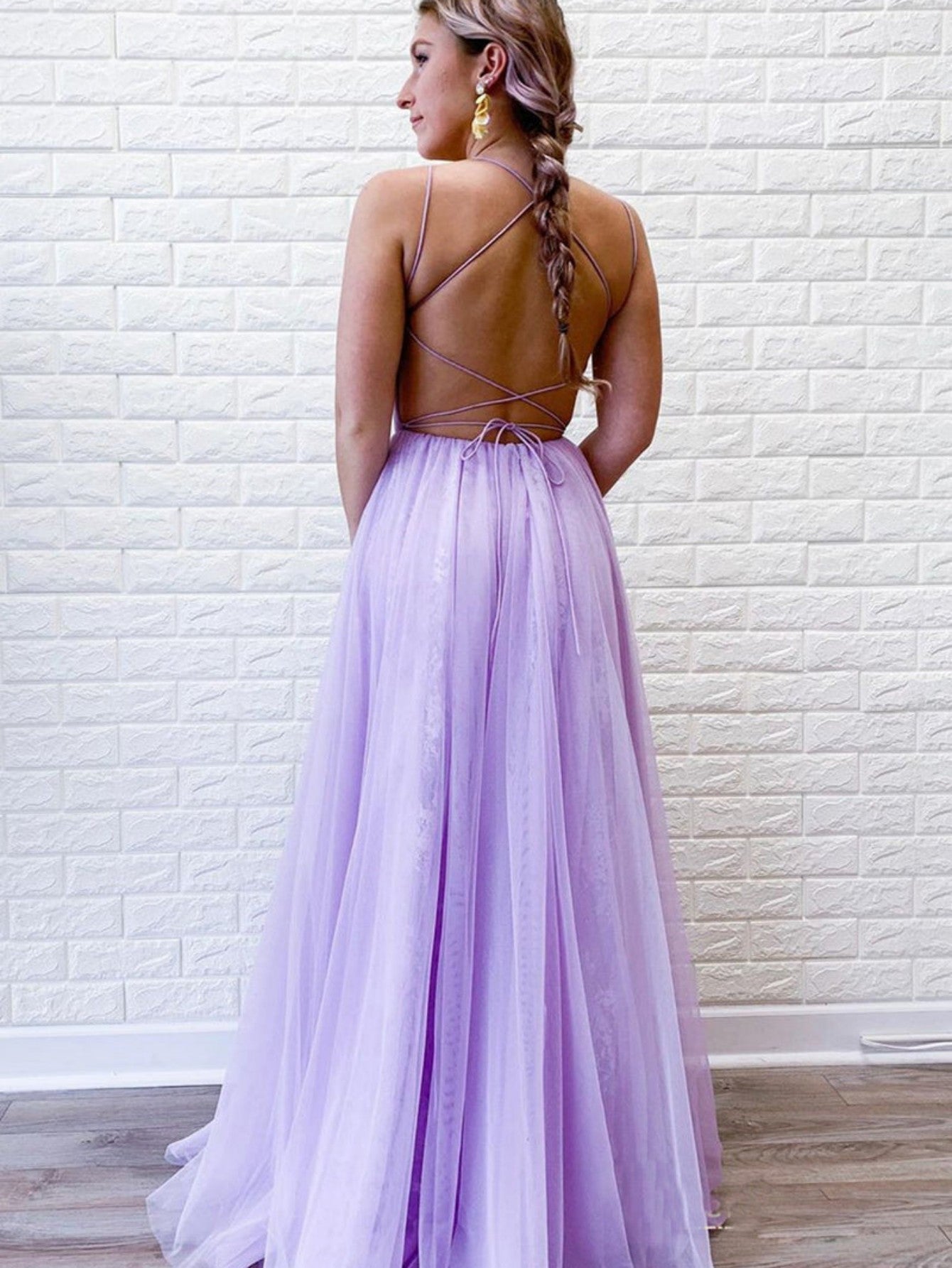 A Line Purple Backless Tulle Long Prom Dress - Prom Dress - DYAVOR®
