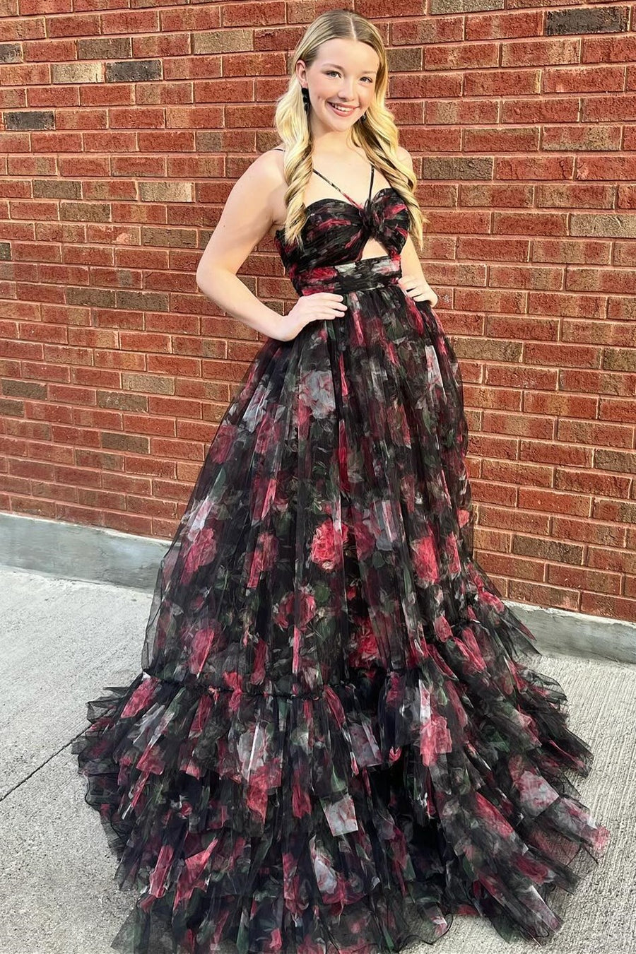 Rita | Pink Print Halter Keyhole A-Line Long Prom Dress - Prom Dress - DYAVOR®