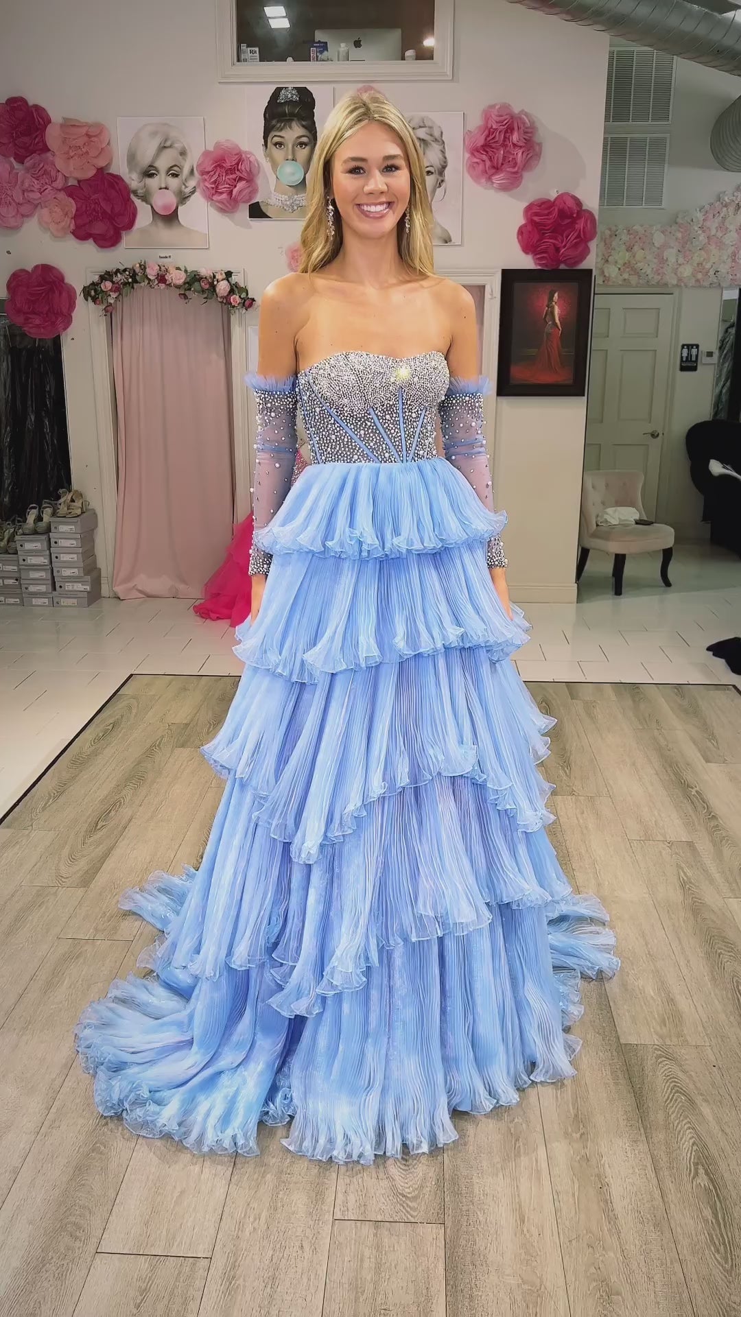 Lana |A-line Sweetheart Tiered Organza Prom Dress with Detachable Sleeves - Prom Dress - DYAVOR®