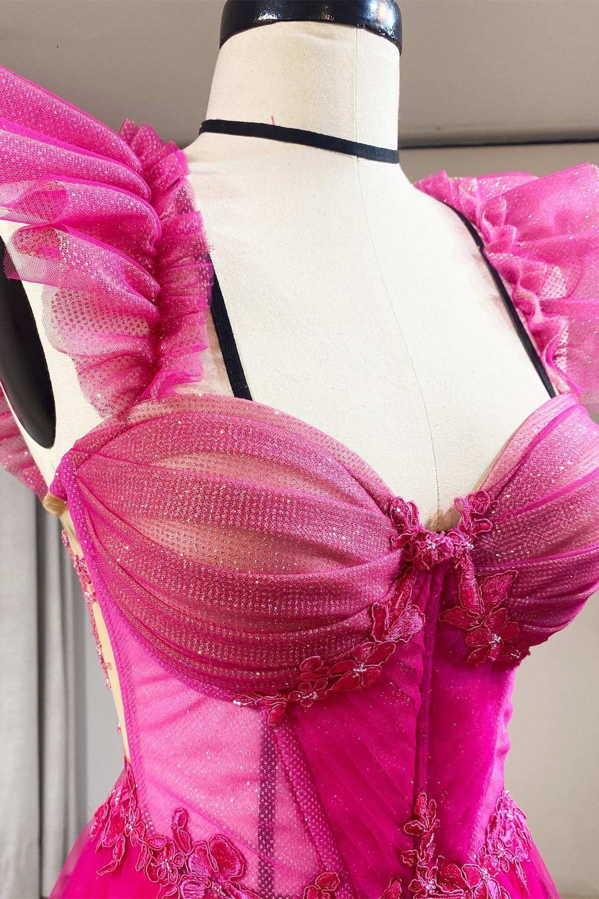 Magenta Tulle Ruffles Bustier A-Line Prom Dress - Prom Dress - DYAVOR®
