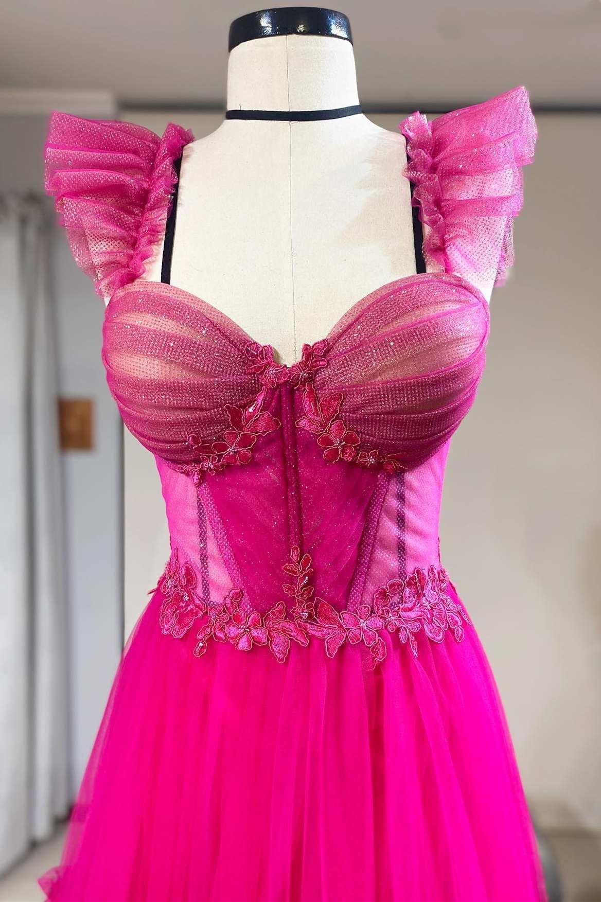 Magenta Tulle Ruffles Bustier A-Line Prom Dress - Prom Dress - DYAVOR®