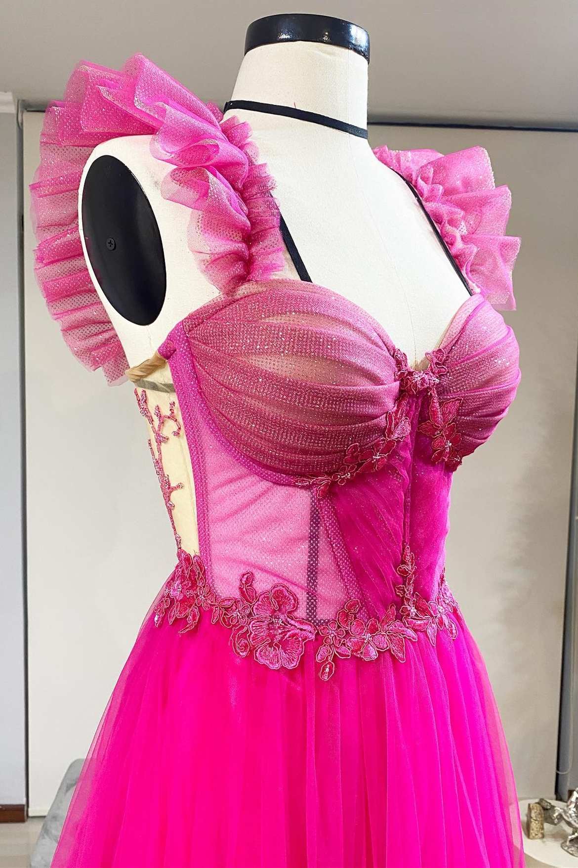 Magenta Tulle Ruffles Bustier A-Line Prom Dress - Prom Dress - DYAVOR®