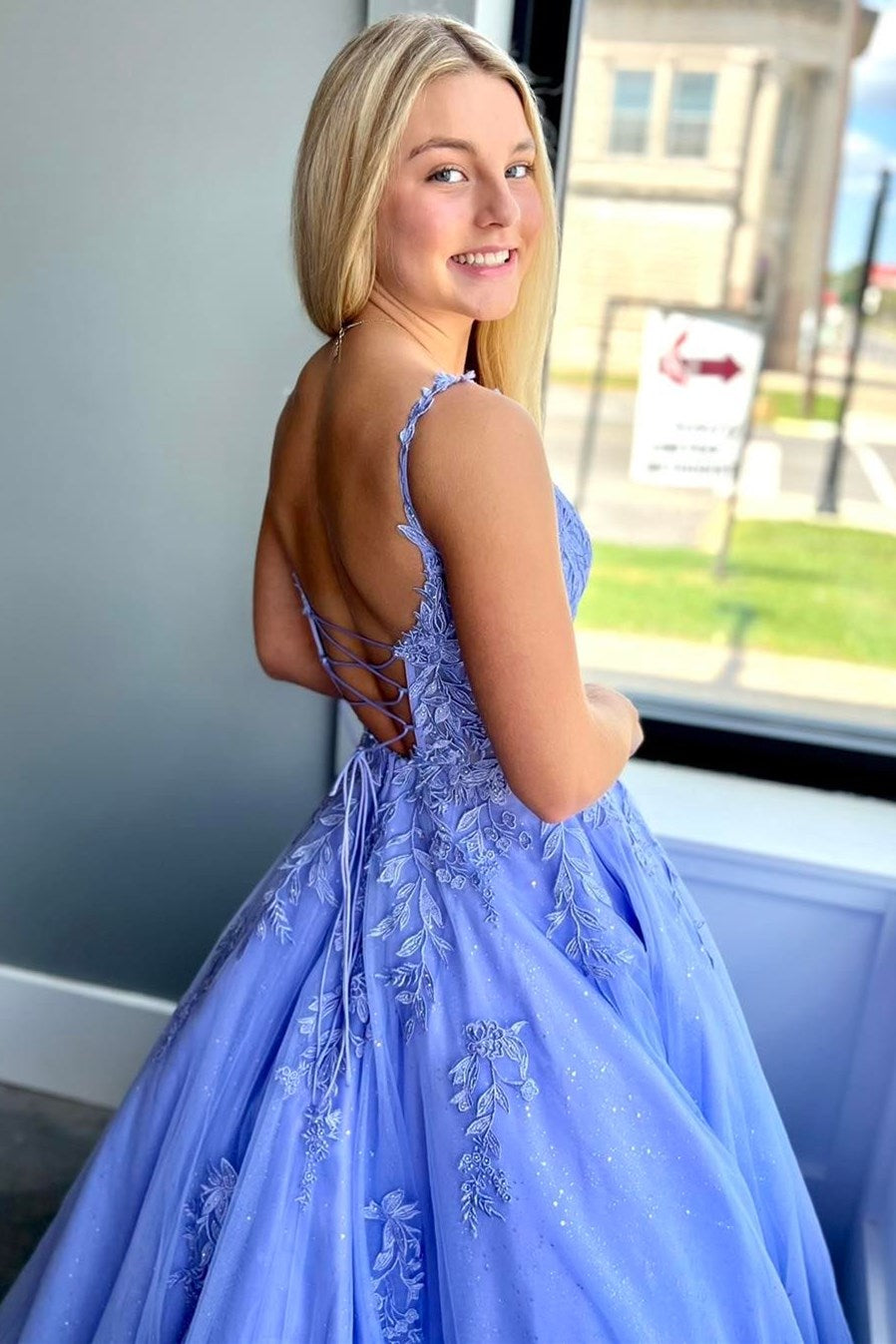 Rosalia | A-Line Spaghetti Strap Tulle Lace Prom Dress with Pockets - Prom Dress - DYAVOR®