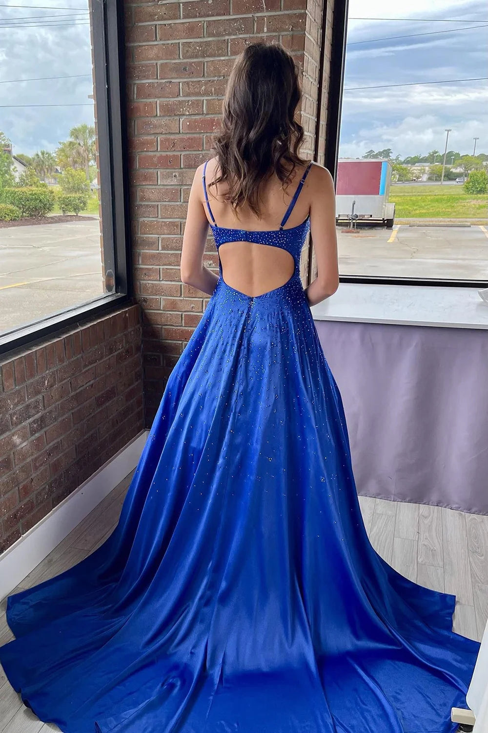 Athena | A-Line Spaghetti Straps Royal Blue Long Prom Dress with Beading - Prom Dress - DYAVOR®