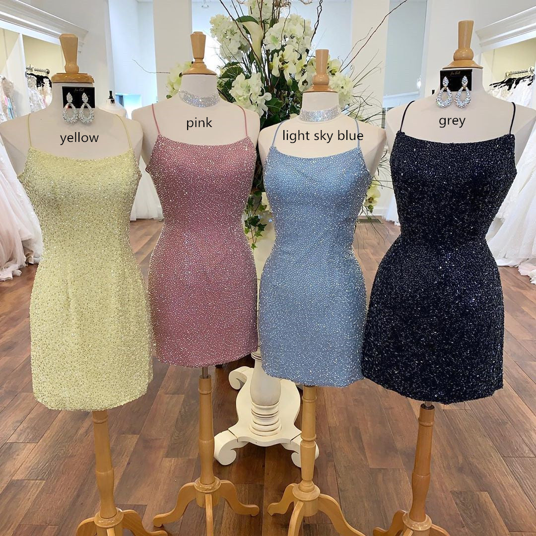 Guinevere |Bodycon Scoop Neck Beaded Satin Homecoming Dress - Homecoming Dress - DYAVOR®