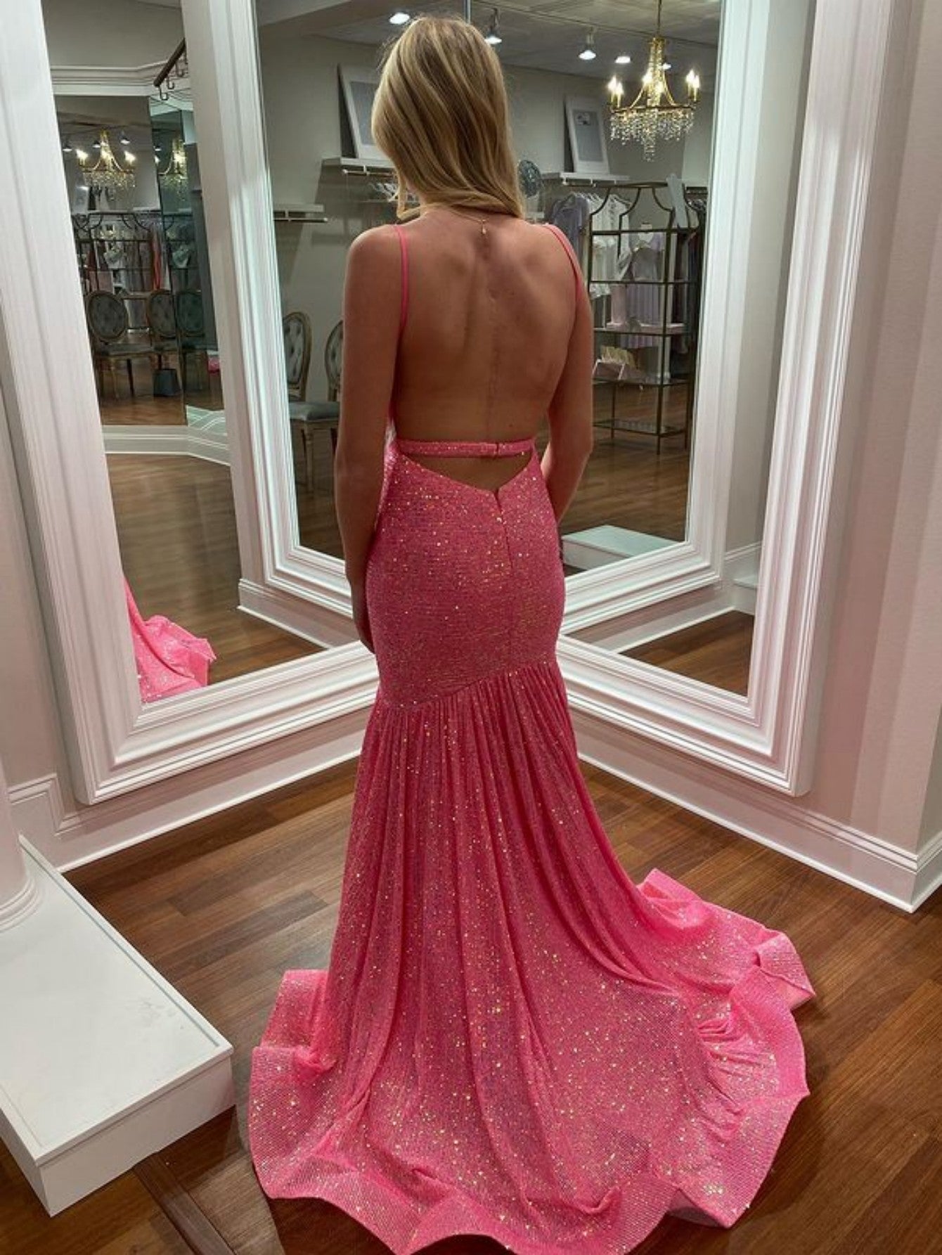 Amaris |Mermaid Orange V Neck Sequins Prom Dress - Prom Dress - DYAVOR®