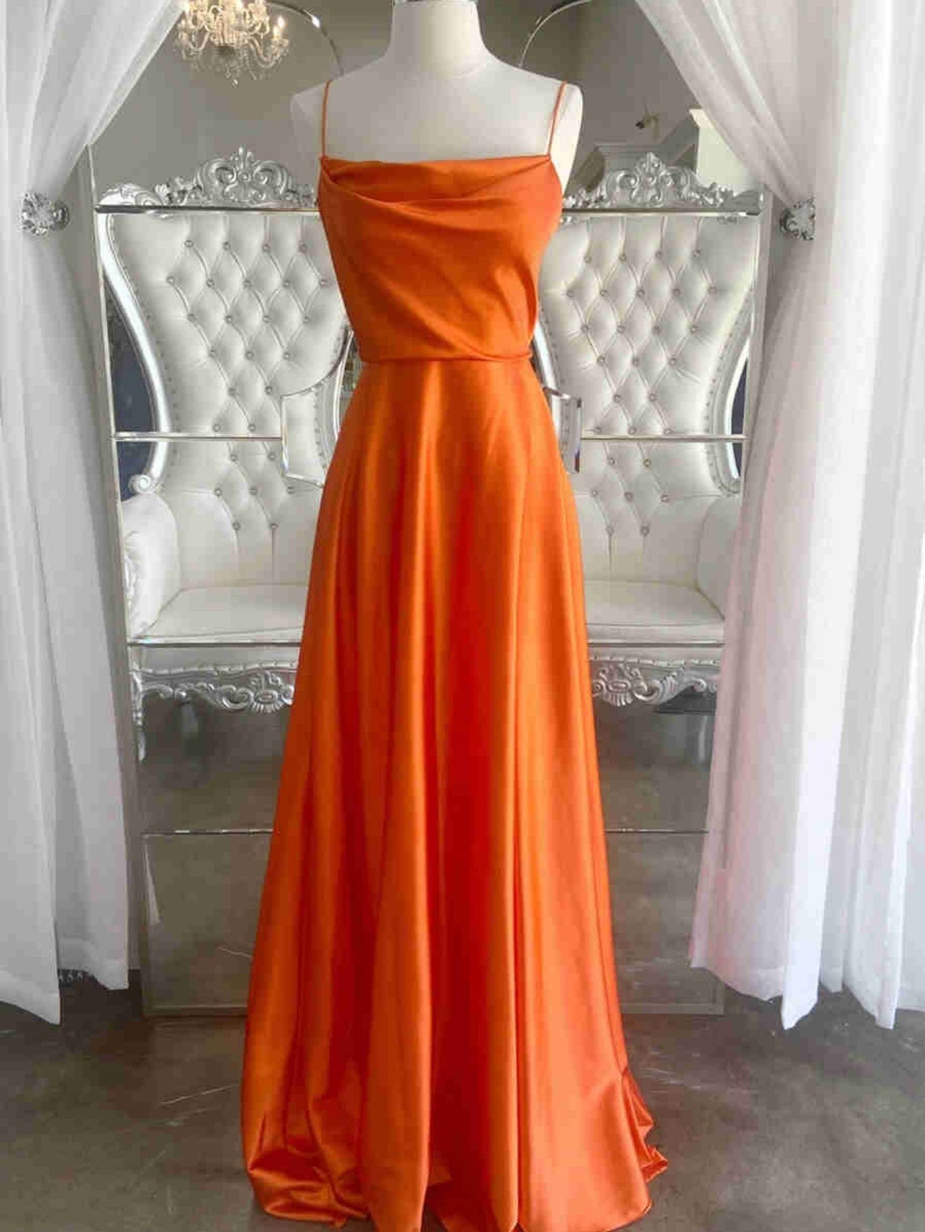 Araya |A Line Cowl Neck Satin Prom Dress With Slit - Prom Dress - DYAVOR®