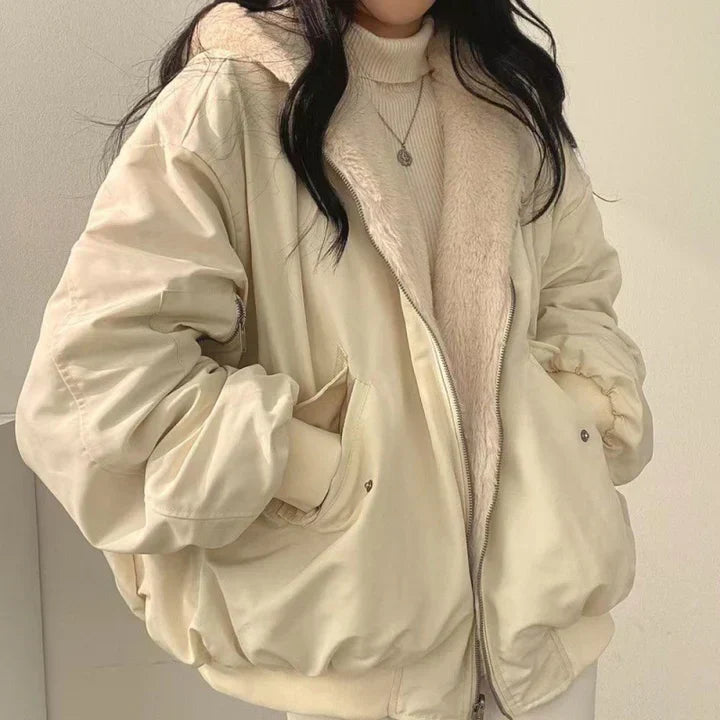 Kristin - thick parka hooded jacket with zipper - - DYAVOR®