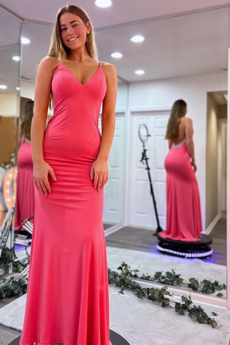 Navy Blue Beaded V-Neck Backless Mermaid Long Prom Dress - Prom Dress - DYAVOR®