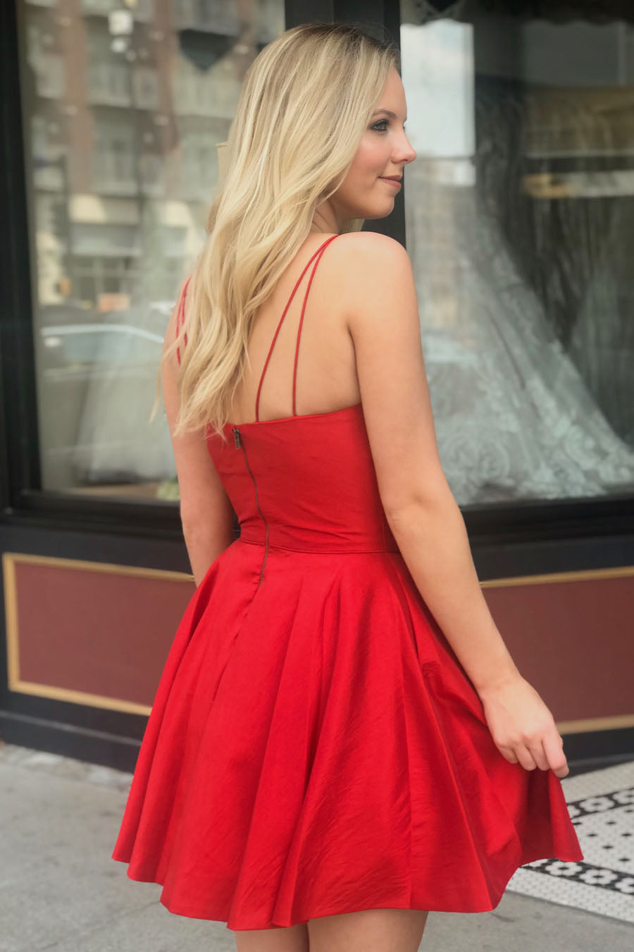 Celestine |A-line Spaghetti Straps Satin Homecoming Dress - Homecoming Dress - DYAVOR®