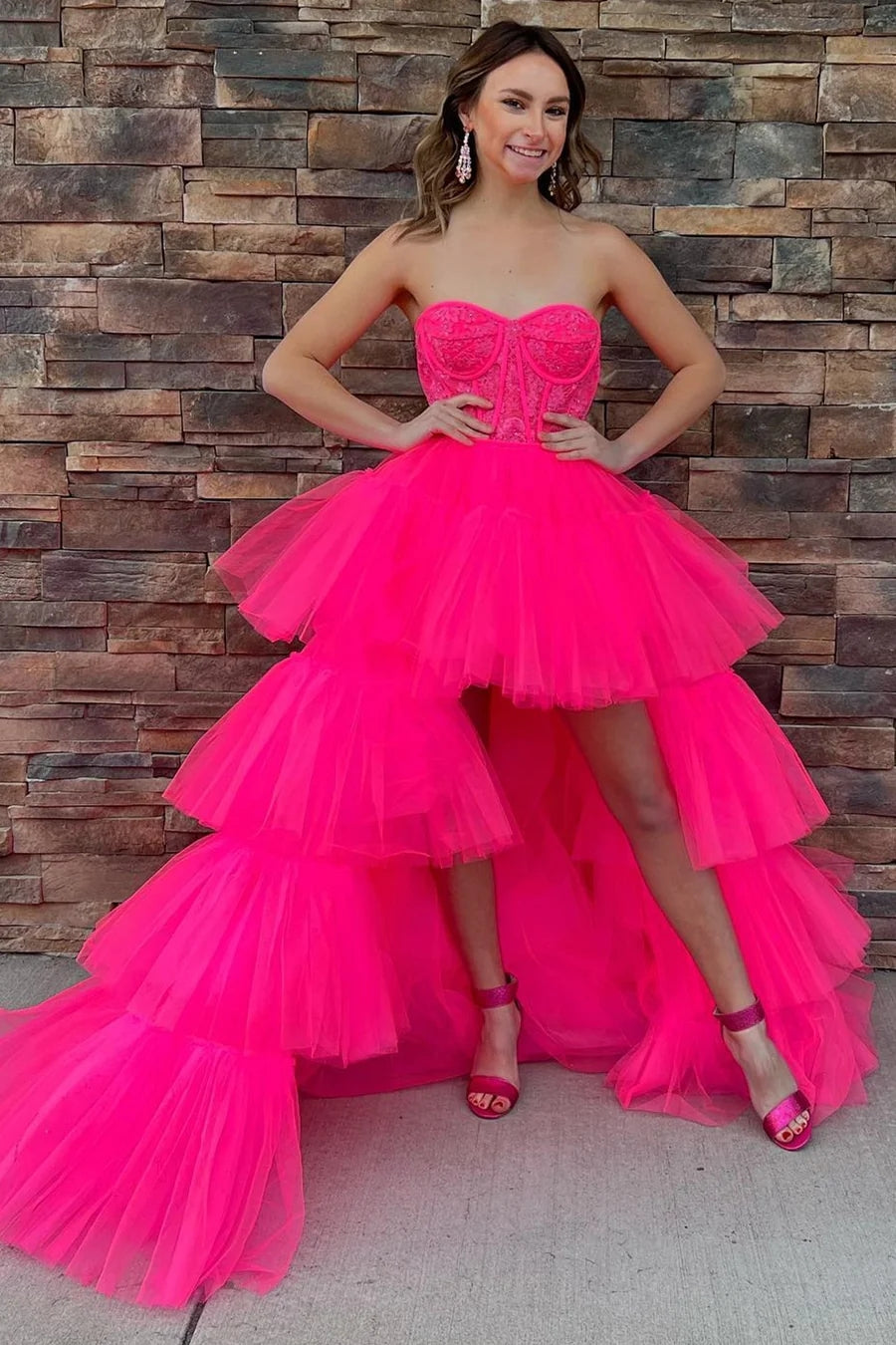 Paige |A-Line Asymmetrical Strapless Tiered Tulle Prom Dress - Prom Dress - DYAVOR®