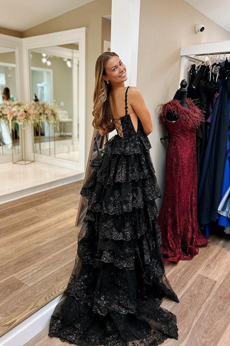 Martha | Straps Fuchsia Sequin Layered Formal Dress with Slit - Prom Dresses - DYAVOR®