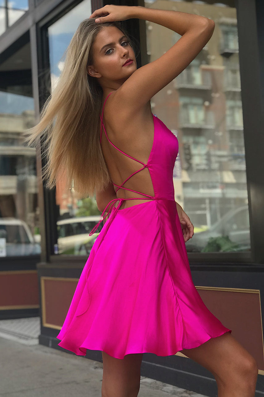 Gloria |A-line Spaghetti Straps Satin Homecoming Dress - Homecoming Dress - DYAVOR®