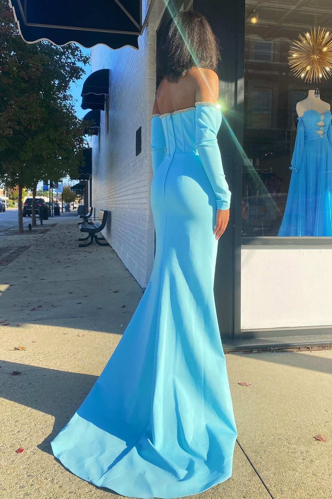 Aqua Off-the-Shoulder Long Sleeve Mermaid Formal Dress - Prom Dress - DYAVOR®