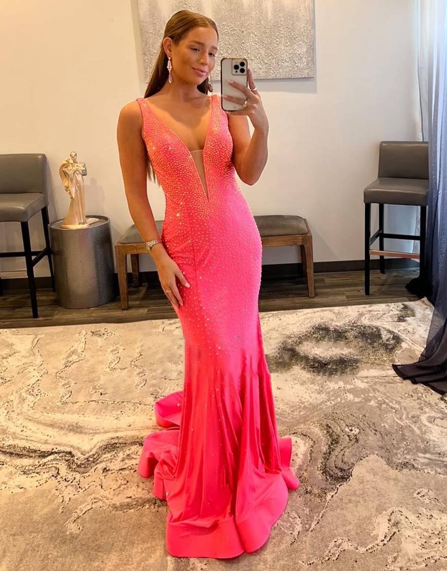 Alma |Mermaid V-neck Beaded Mermaid Prom Dress - Prom Dress - DYAVOR®