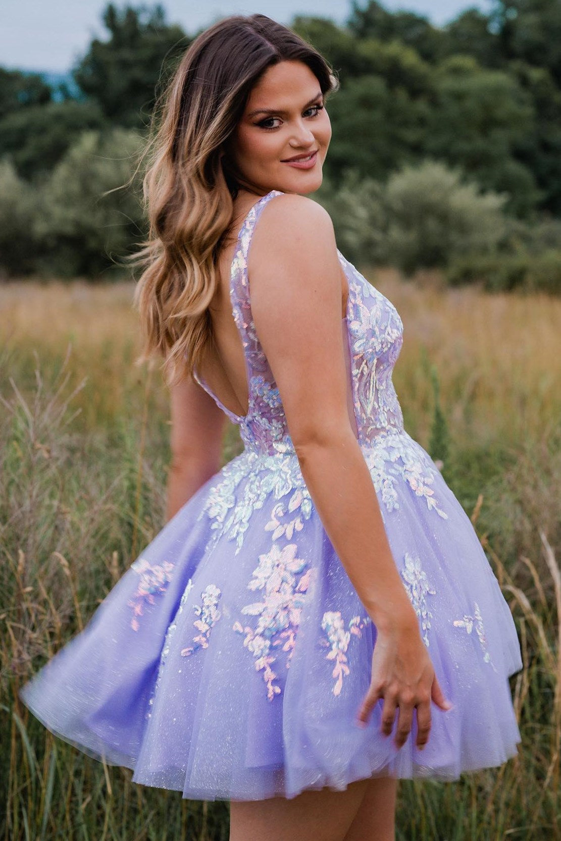 Davina | Lace Plunge V Backless A-Line Short Homecoming Dress - Homecoming Dresses - DYAVOR®