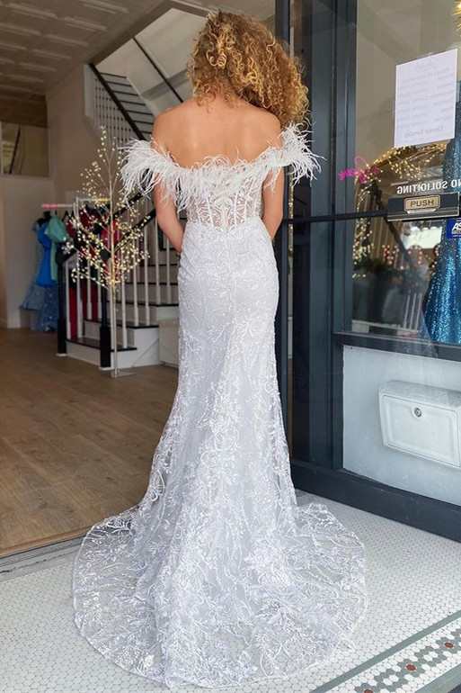 Paloma |Mermaid Feather Off the Shoulder Lace Prom Dress - Prom Dress - DYAVOR®