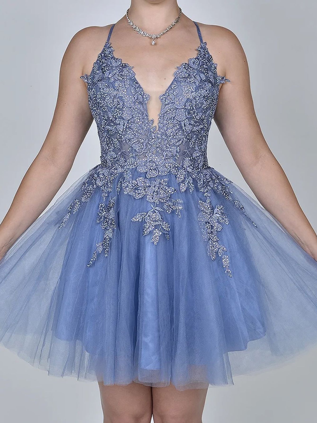 Anya | A Line Applique BlushTulle Short Homecoming Dress - Homecoming Dress - DYAVOR®