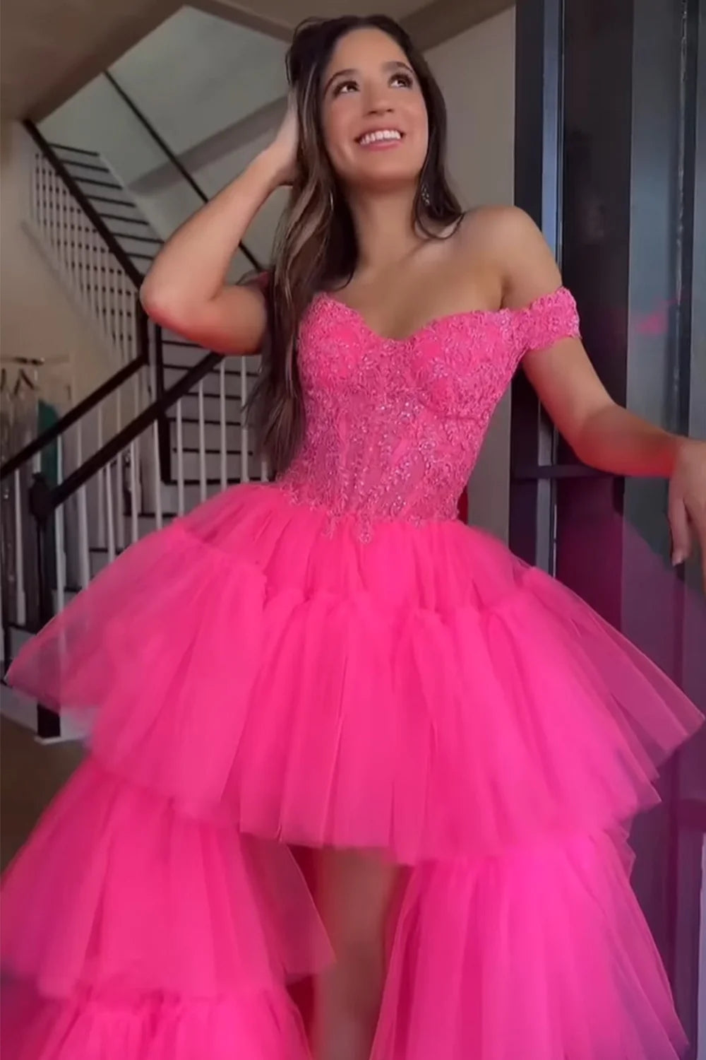 Bette | Blue High Low Homecoming Prom Dress with Lace - Prom Dress - DYAVOR®