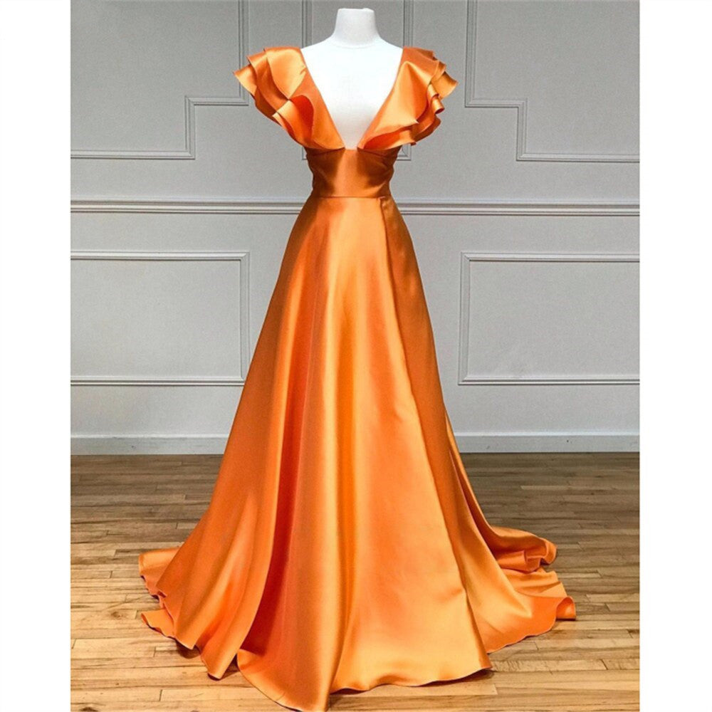Betsy | Hot Pink V-Neck Ruffle A-Line Long Prom Dress - Prom Dress - DYAVOR®