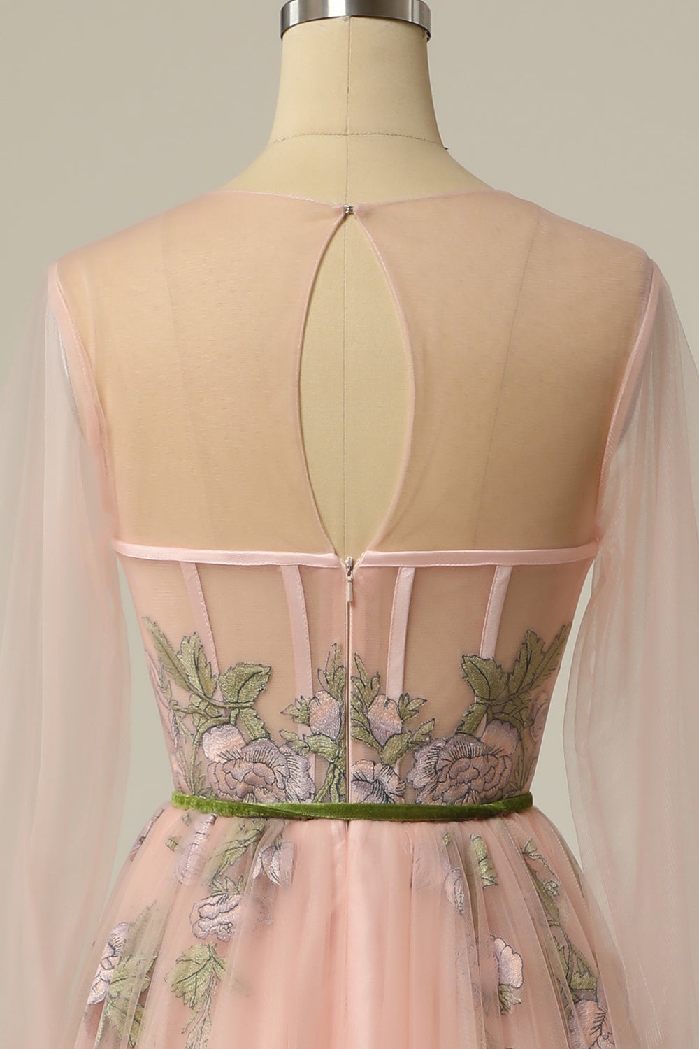 Meilani |A Line Scoop Long Sleeve Tulle Prom Dress with Floral Embroidery - Prom Dress - DYAVOR®