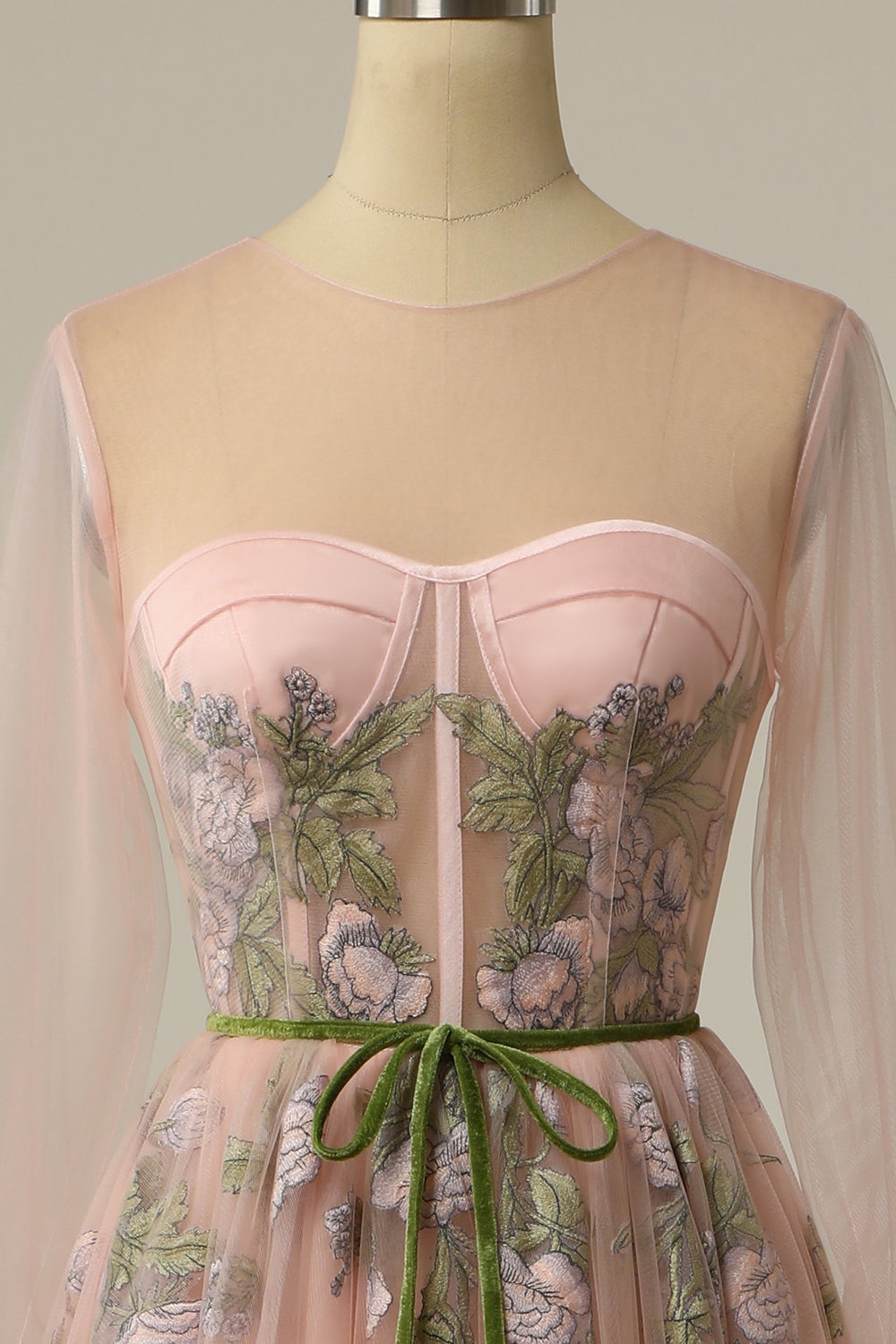 Meilani |A Line Scoop Long Sleeve Tulle Prom Dress with Floral Embroidery - Prom Dress - DYAVOR®