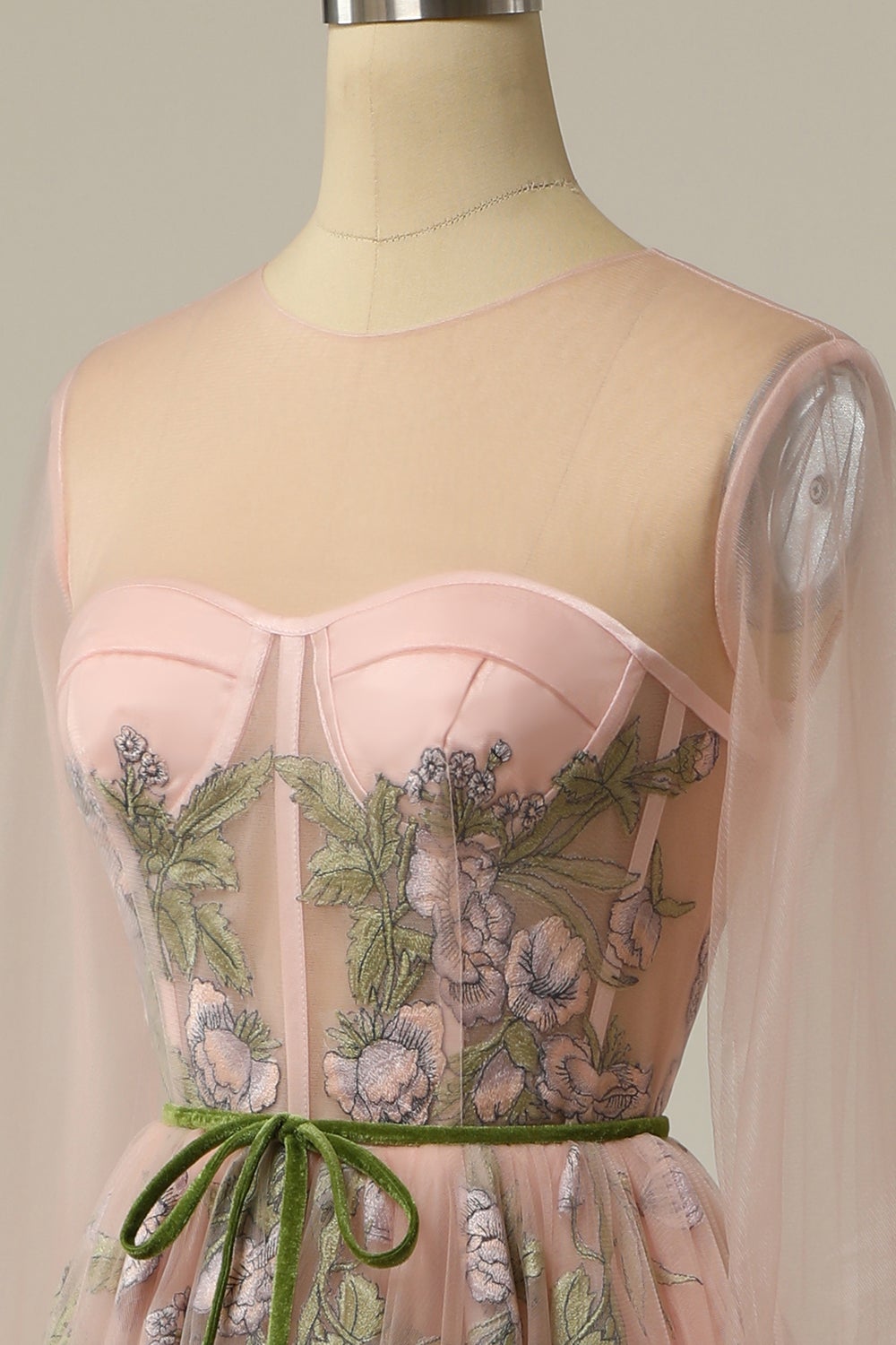 Meilani |A Line Scoop Long Sleeve Tulle Prom Dress with Floral Embroidery - Prom Dress - DYAVOR®