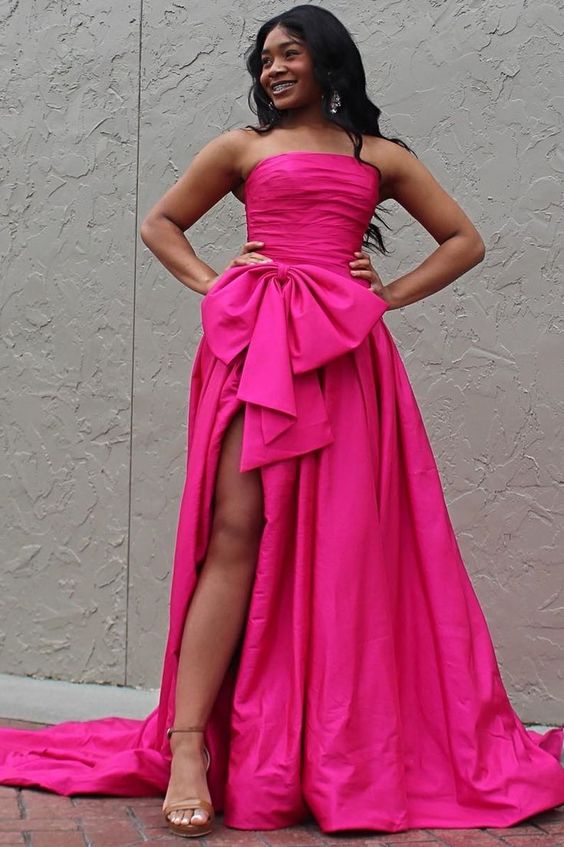 Maisie |A-line Strapless Taffeta Long Prom Dress With Slit - Prom Dress - DYAVOR®